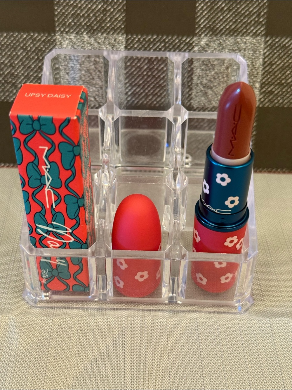 MAC Cosmetics Upsy Daisy Red Lipstick with Teal Floral Tube